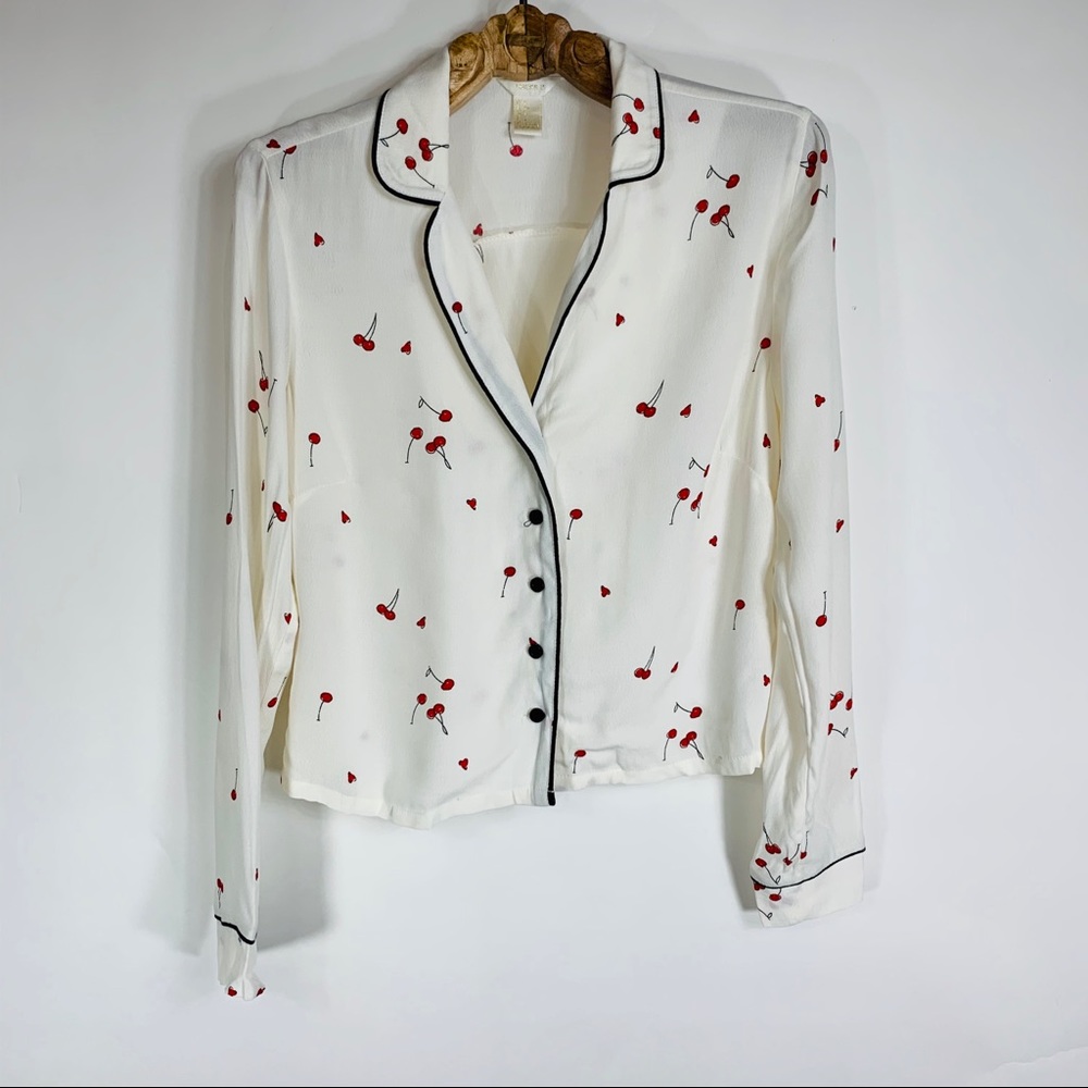 Cropped Pajama Style Blouse Cherries Sz Small